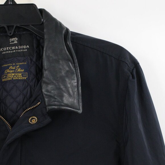 Scotch soda bomber jacket men's medium blue leather collar utility pockets zip - Picture 2 of 16